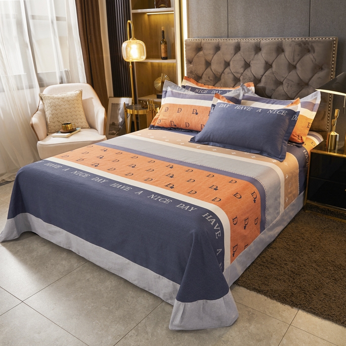 91家纺网 家纺一手货源 找家纺 伊而梦 2023新款全棉磨毛印花四件套系列单品床单 时尚大牌-桔