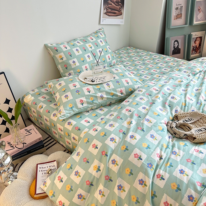 91家纺网 家纺一手货源 找家纺 一米阳光 2023新款13372小清新纯棉四件套 格朵