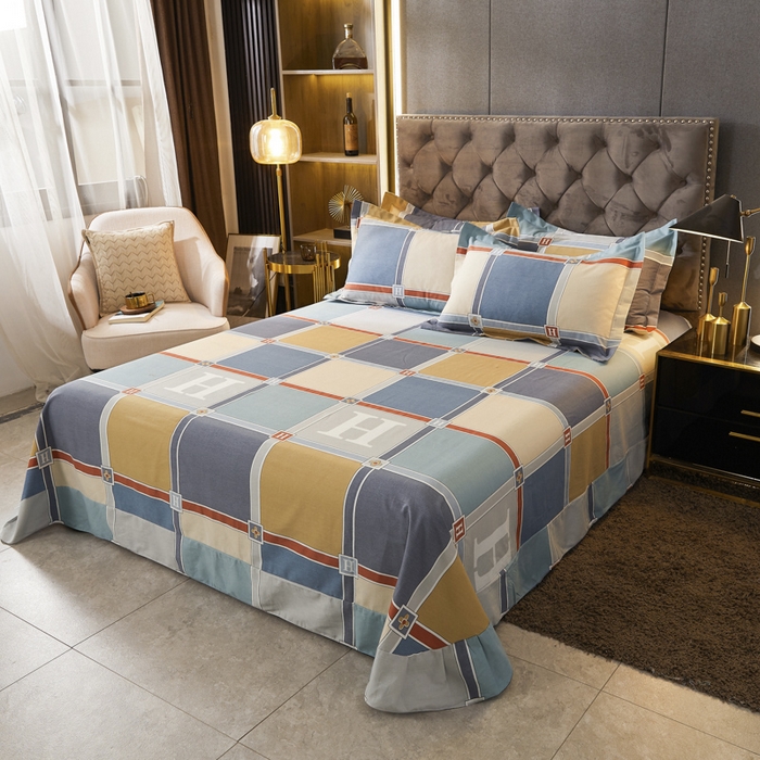 91家纺网 家纺一手货源 找家纺 伊而梦 2023新款全棉磨毛印花四件套系列单品床单 花语日记-蓝