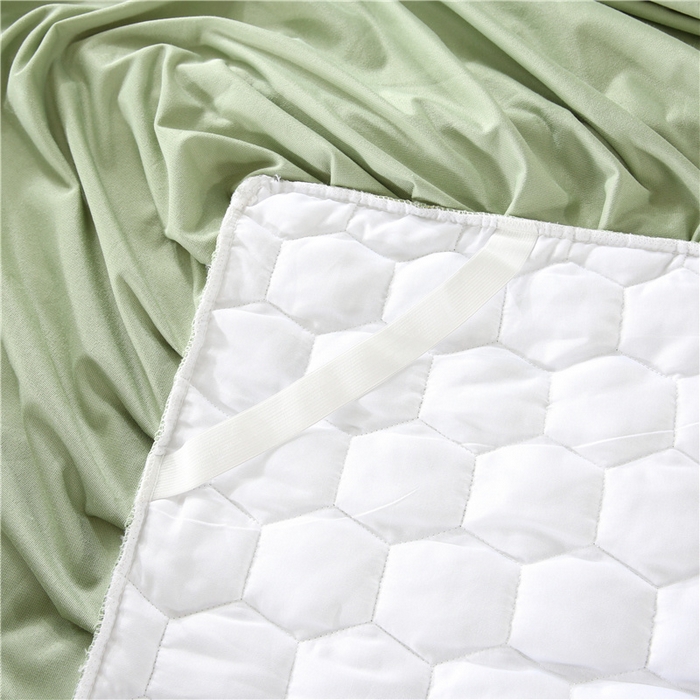 91家纺网 家纺一手货源 找家纺 胜权家纺 2023新款牛奶绒纯色夹棉单床裙单件保暖三件套席梦思床护垫 唯美-浅石绿