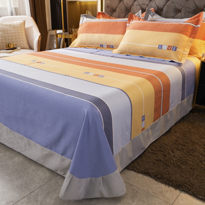 91家纺网 家纺一手货源 找家纺 伊而梦 2023新款全棉磨毛印花四件套系列单品床单 爱的初心-橘