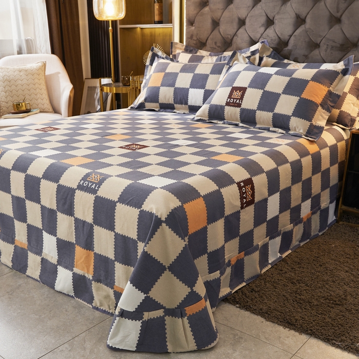 91家纺网 家纺一手货源 找家纺 伊而梦 2023新款全棉磨毛印花四件套系列单品床单 格子元素-灰