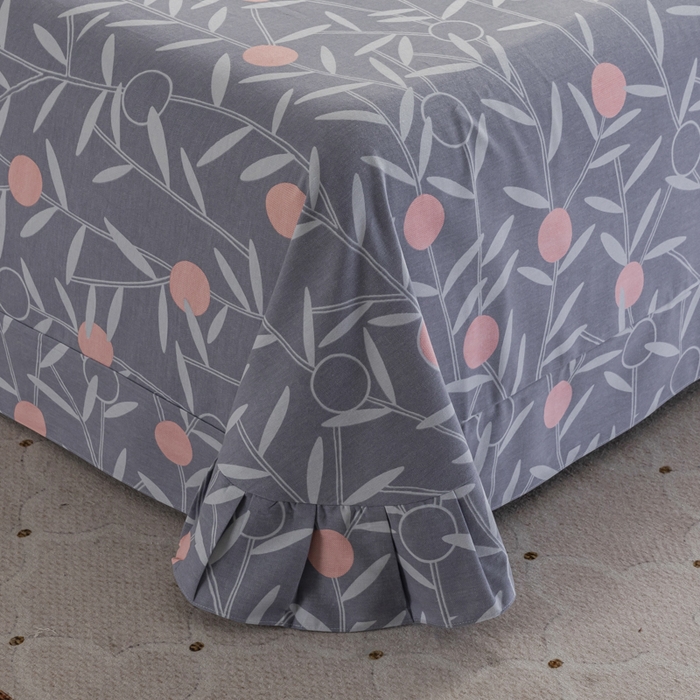 91家纺网 家纺一手货源 找家纺 伊而梦 2023新款全棉磨毛印花四件套系列单品床单 盛夏果实-灰