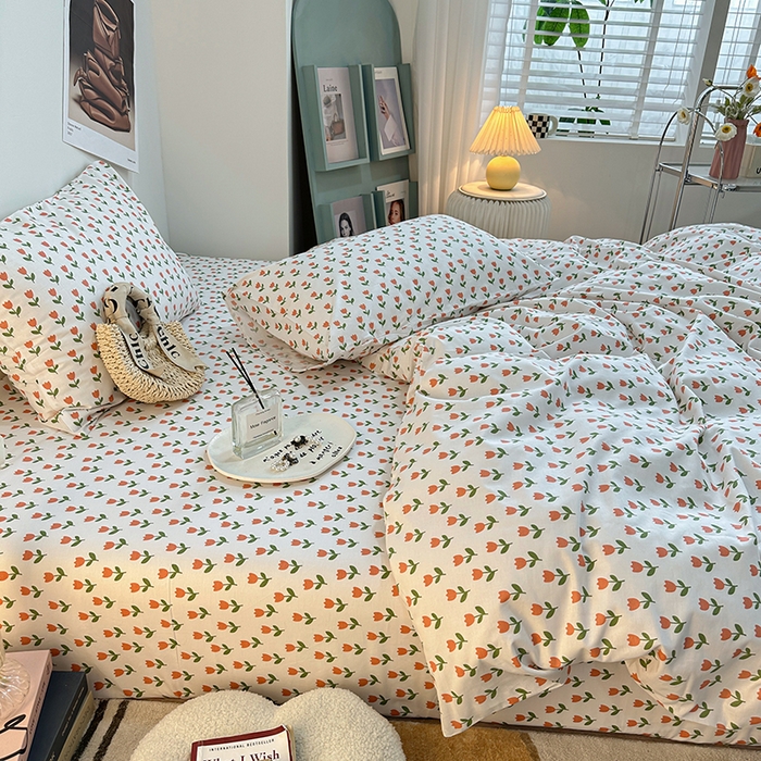 91家纺网 家纺一手货源 找家纺 一米阳光 2023新款13372小清新纯棉四件套 小朵朵