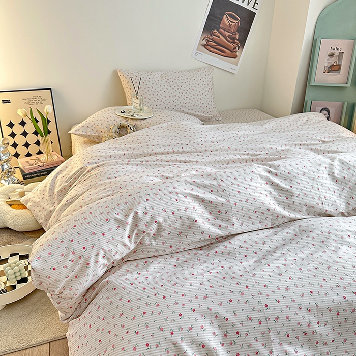 91家纺网 家纺一手货源 找家纺 一米阳光 2023新款13372小清新纯棉四件套 春田