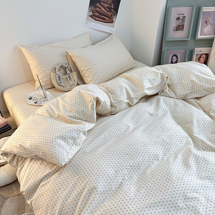 91家纺网 家纺一手货源 找家纺 一米阳光 2023新款13372小清新纯棉四件套 紫心