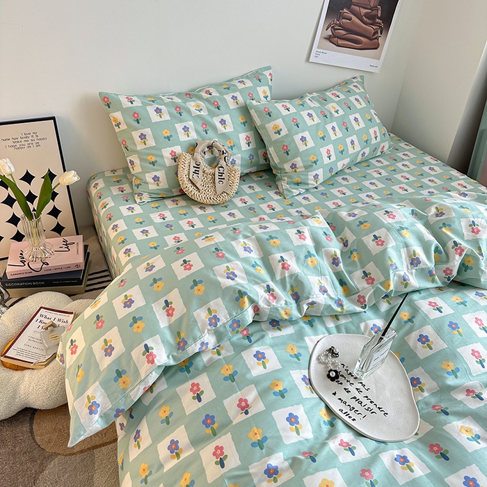 91家纺网 家纺一手货源 找家纺 一米阳光 2023新款13372小清新纯棉四件套 格朵