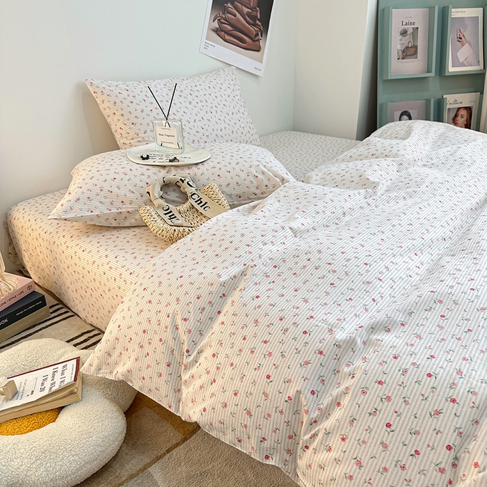 91家纺网 家纺一手货源 找家纺 一米阳光 2023新款13372小清新纯棉四件套 春田