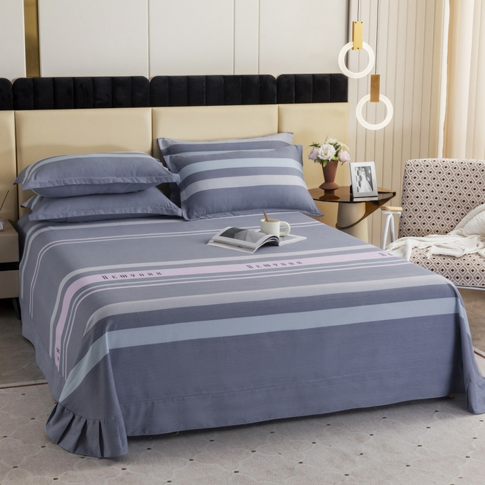 91家纺网 家纺一手货源 找家纺 伊而梦 2023新款全棉磨毛印花四件套系列单品床单 乔纳森-蓝