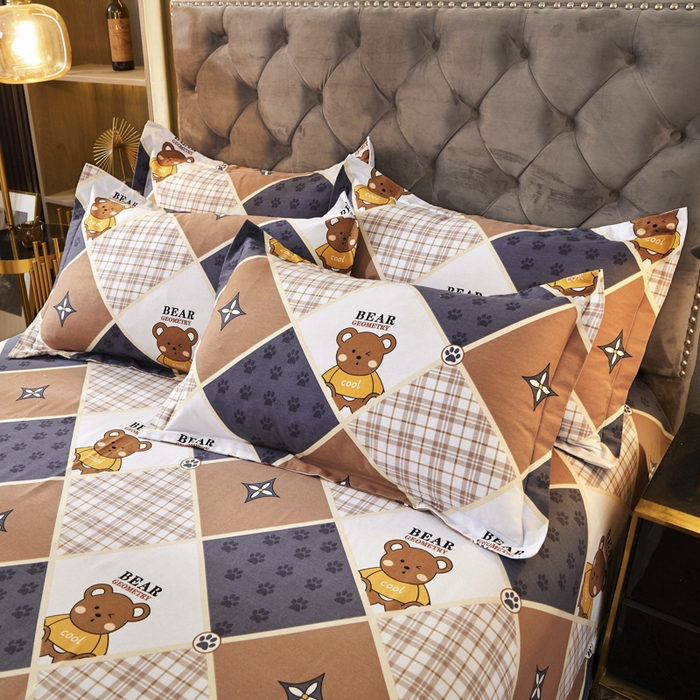 91家纺网 家纺一手货源 找家纺 伊而梦 2023新款全棉磨毛印花四件套系列单品床单 芭拉小熊-咖