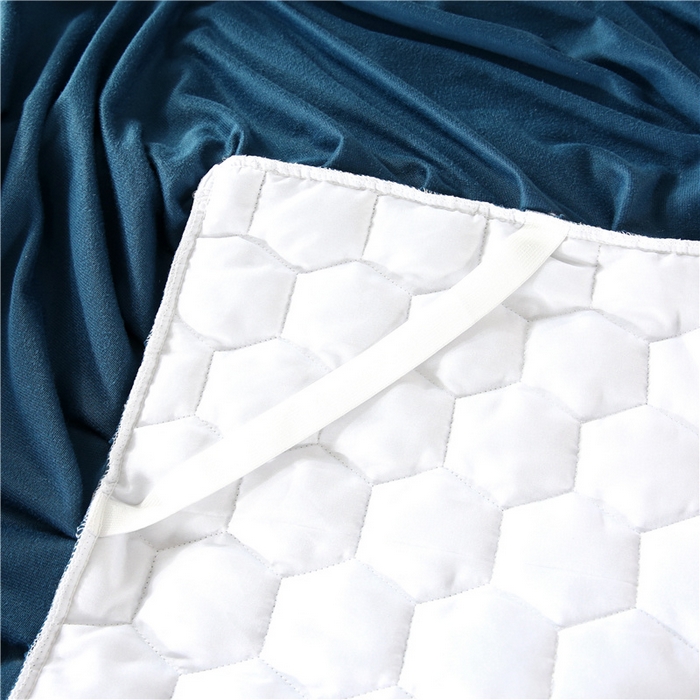 91家纺网 家纺一手货源 找家纺 胜权家纺 2023新款牛奶绒纯色夹棉单床裙单件保暖三件套席梦思床护垫 唯美-绅士蓝