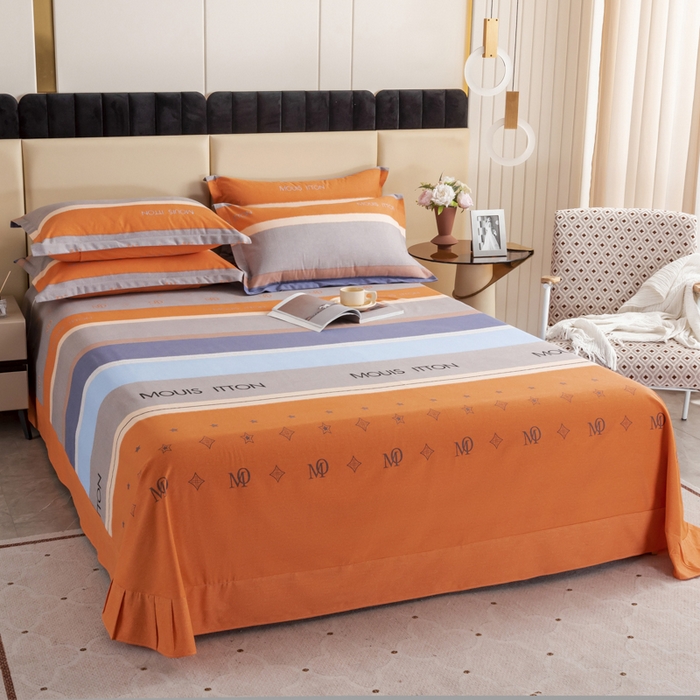 91家纺网 家纺一手货源 找家纺 伊而梦 2023新款全棉磨毛印花四件套系列单品床单 圣托里尼-桔