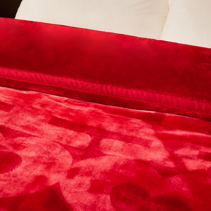 91家纺网 家纺一手货源 找家纺 尚品凤凰2025新款拉舍尔毛毯4-12斤CC655大红红双喜