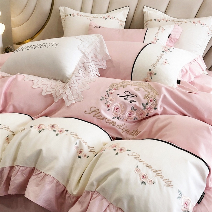 91家纺网 家纺一手货源 找家纺 卡姿家纺 2023新款秋冬优雅刺绣—爱尔莎 爱尔莎-粉