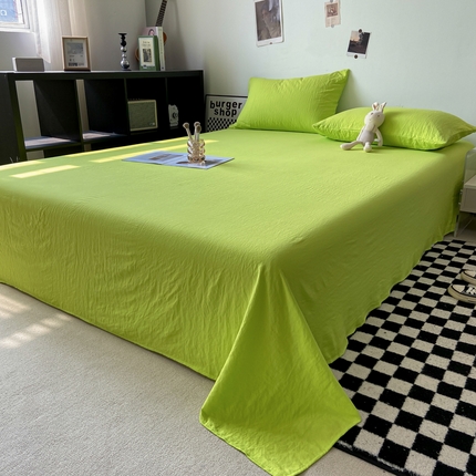 K12家纺 2024新款日式简约水洗棉纯色单品床单 荧光绿