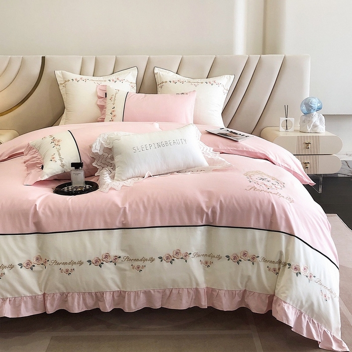 91家纺网 家纺一手货源 找家纺 卡姿家纺 2023新款秋冬优雅刺绣—爱尔莎 爱尔莎-粉