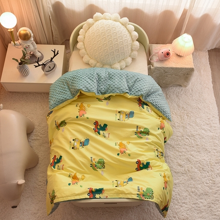 91家纺网 家纺一手货源 找家纺 宝贝优选  2023新款儿童豆豆绒冬被（可拆卸）的士恐龙-黄