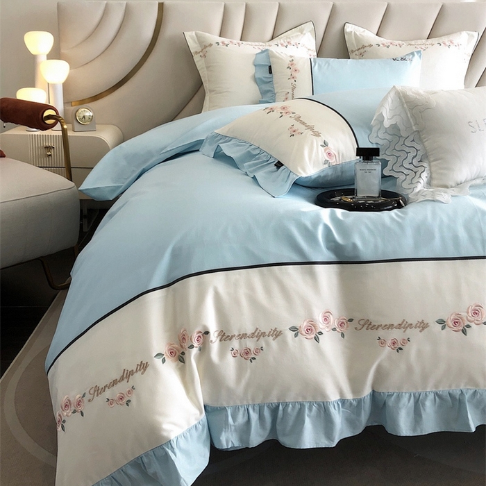 91家纺网 家纺一手货源 找家纺 卡姿家纺 2023新款秋冬优雅刺绣—爱尔莎 爱尔莎-蓝