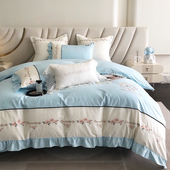 91家纺网 家纺一手货源 找家纺 卡姿家纺 2023新款秋冬优雅刺绣—爱尔莎 爱尔莎-蓝