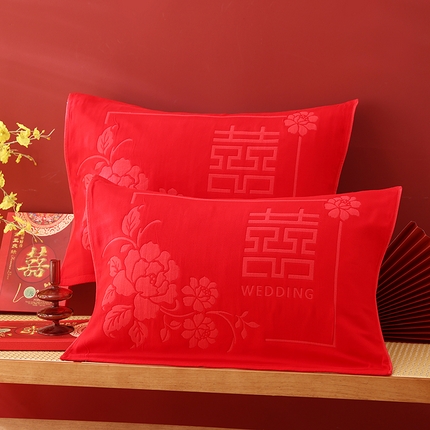 91家纺网 家纺一手货源 找家纺 （总）朴尔家纺-毛巾被 2023新款结婚枕巾红色枕头巾纯棉一对装陪嫁全棉纱布新婚婚庆大红枕头垫巾