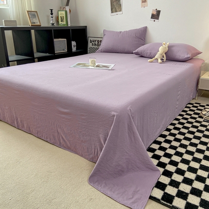 K12家纺 2024新款日式简约水洗棉纯色单品床单 香芋紫