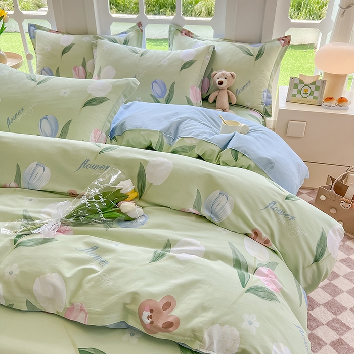 91家纺网 家纺一手货源 找家纺 绵庭家纺 2023新款12868系列全棉小清新印花四件套 丁香兔