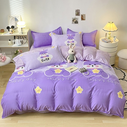 91家纺网 家纺一手货源 找家纺 卡斯诺 2023新款芦荟棉四件套花型2 幸运兔