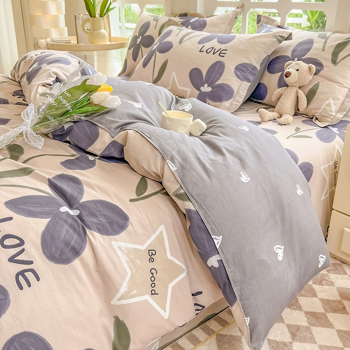 91家纺网 家纺一手货源 找家纺 绵庭家纺 2023新款12868系列全棉小清新印花四件套 雅卉