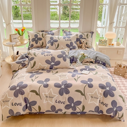 91家纺网 家纺一手货源 找家纺 绵庭家纺 2023新款12868系列全棉小清新印花四件套 雅卉