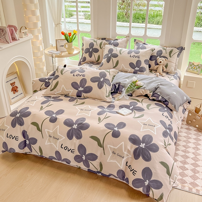 91家纺网 家纺一手货源 找家纺 绵庭家纺 2023新款12868系列全棉小清新印花四件套 雅卉