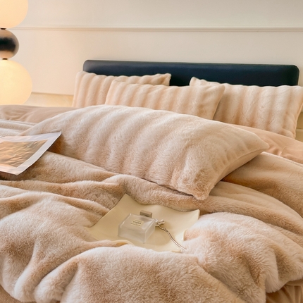 91家纺网 家纺一手货源 找家纺 （总）慕晨 2023新款高克重兔兔绒大泡泡兔毛绒牛奶绒四件套直播爆款