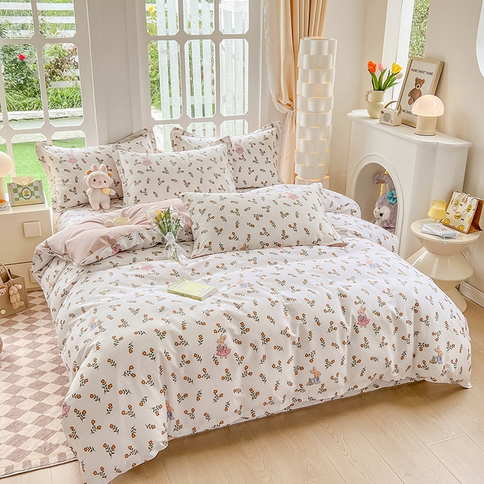 91家纺网 家纺一手货源 找家纺 绵庭家纺 2023新款12868系列全棉小清新印花四件套 香草之恋