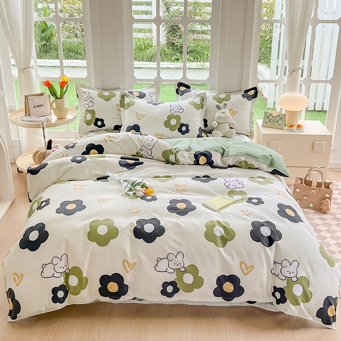 91家纺网 家纺一手货源 找家纺 绵庭家纺 2023新款12868系列全棉小清新印花四件套 皮皮兔