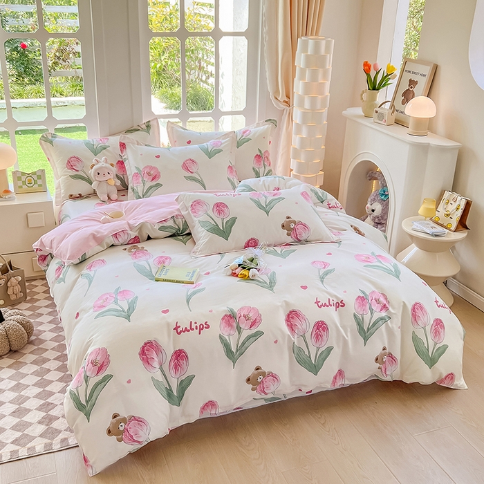 91家纺网 家纺一手货源 找家纺 绵庭家纺 2023新款12868系列全棉小清新印花四件套 茉莉幻想