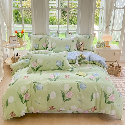 91家纺网 家纺一手货源 找家纺 绵庭家纺 2023新款12868系列全棉小清新印花四件套 丁香兔