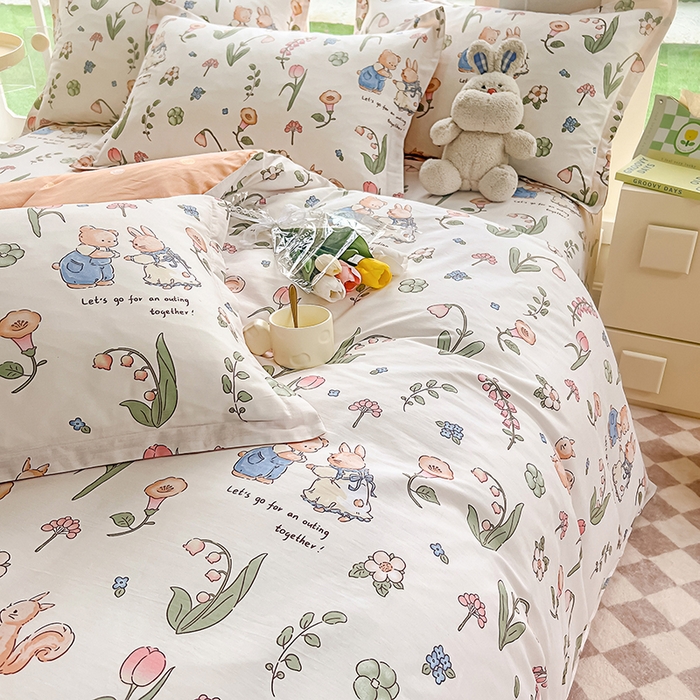 91家纺网 家纺一手货源 找家纺 绵庭家纺 2023新款12868系列全棉小清新印花四件套 波比兔