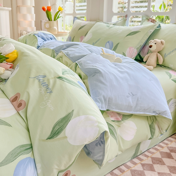 91家纺网 家纺一手货源 找家纺 绵庭家纺 2023新款12868系列全棉小清新印花四件套 丁香兔