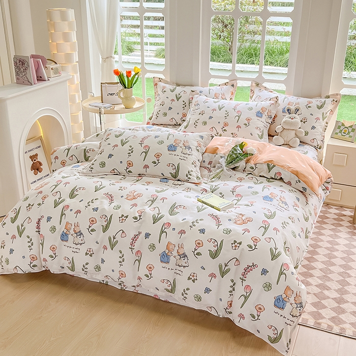 91家纺网 家纺一手货源 找家纺 绵庭家纺 2023新款12868系列全棉小清新印花四件套 波比兔