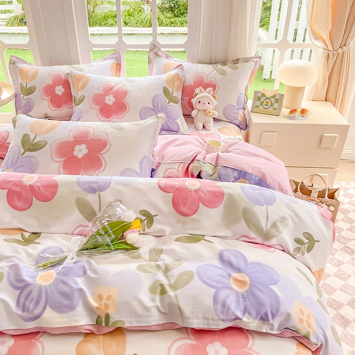 91家纺网 家纺一手货源 找家纺 绵庭家纺 2023新款12868系列全棉小清新印花四件套 初晴花语