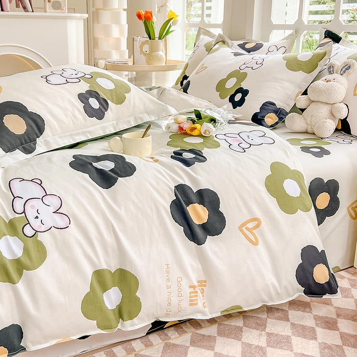 91家纺网 家纺一手货源 找家纺 绵庭家纺 2023新款12868系列全棉小清新印花四件套 皮皮兔