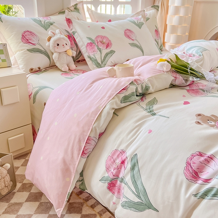 91家纺网 家纺一手货源 找家纺 绵庭家纺 2023新款12868系列全棉小清新印花四件套 茉莉幻想