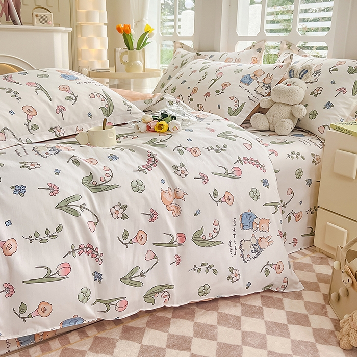 91家纺网 家纺一手货源 找家纺 绵庭家纺 2023新款12868系列全棉小清新印花四件套 波比兔