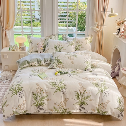 91家纺网 家纺一手货源 找家纺 绵庭家纺 2023新款12868系列全棉小清新印花四件套 清风絮语