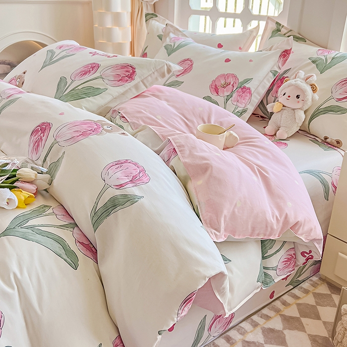 91家纺网 家纺一手货源 找家纺 绵庭家纺 2023新款12868系列全棉小清新印花四件套 茉莉幻想