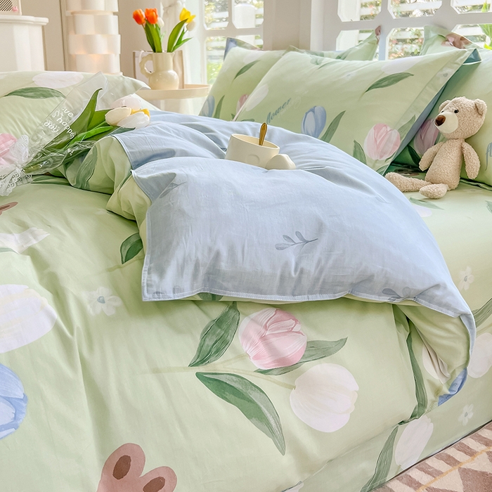 91家纺网 家纺一手货源 找家纺 绵庭家纺 2023新款12868系列全棉小清新印花四件套 丁香兔