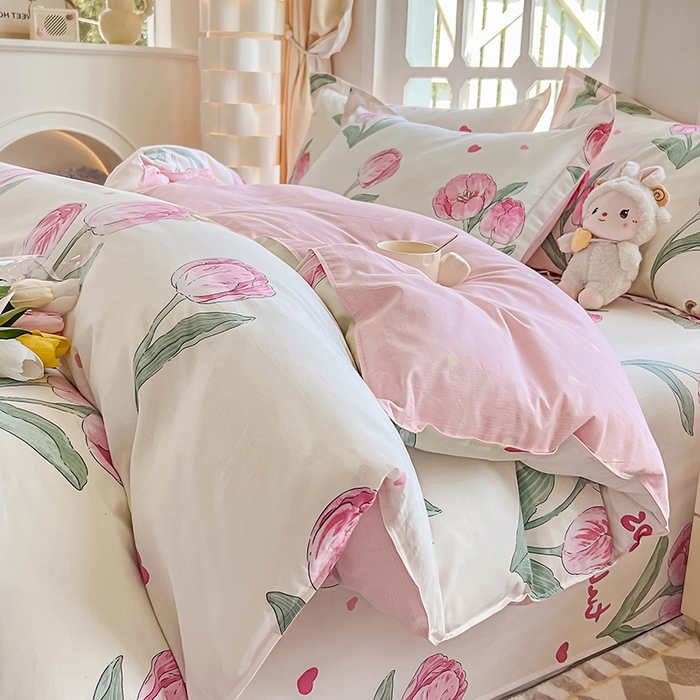 91家纺网 家纺一手货源 找家纺 绵庭家纺 2023新款12868系列全棉小清新印花四件套 茉莉幻想