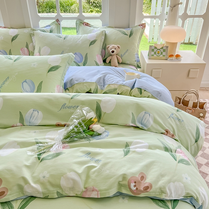 91家纺网 家纺一手货源 找家纺 绵庭家纺 2023新款12868系列全棉小清新印花四件套 丁香兔