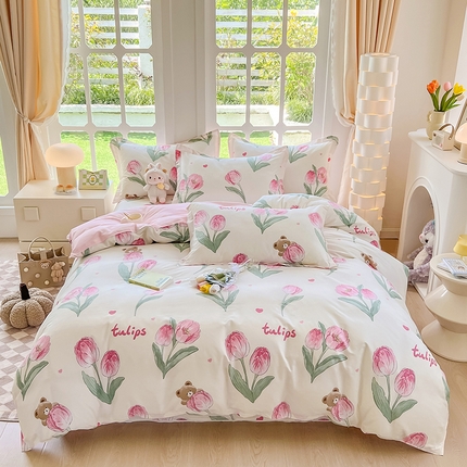 91家纺网 家纺一手货源 找家纺 绵庭家纺 2023新款12868系列全棉小清新印花四件套 茉莉幻想