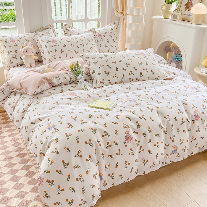 91家纺网 家纺一手货源 找家纺 绵庭家纺 2023新款12868系列全棉小清新印花四件套 香草之恋