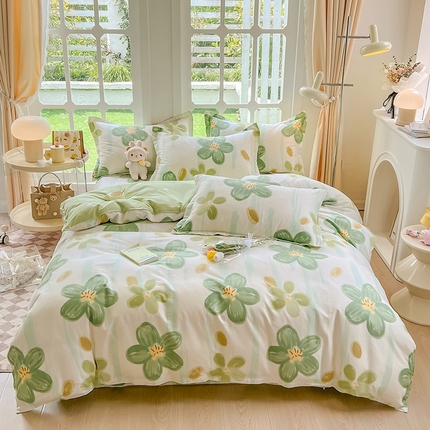 91家纺网 家纺一手货源 找家纺 绵庭家纺 2023新款12868系列全棉小清新印花四件套 半夏花语